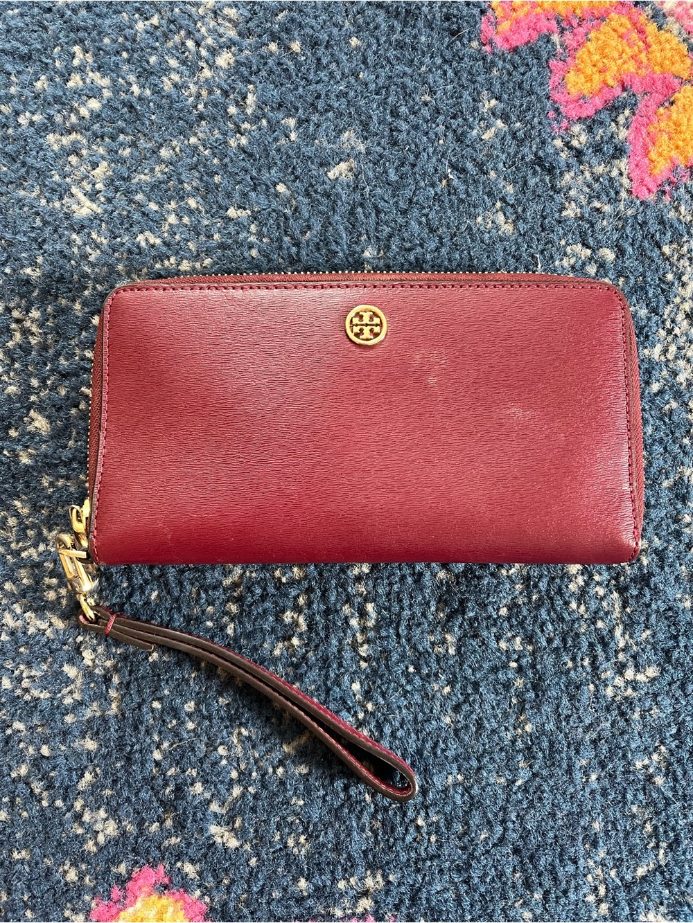 Tory Burch Wine Red Leather Zip Wristlet